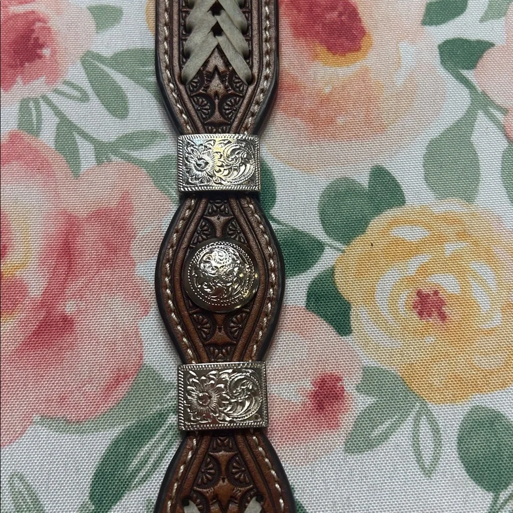 Nocona Western Boys Leather Belt Rawhide Scallop Laced Conchos N4437208 Sz 20